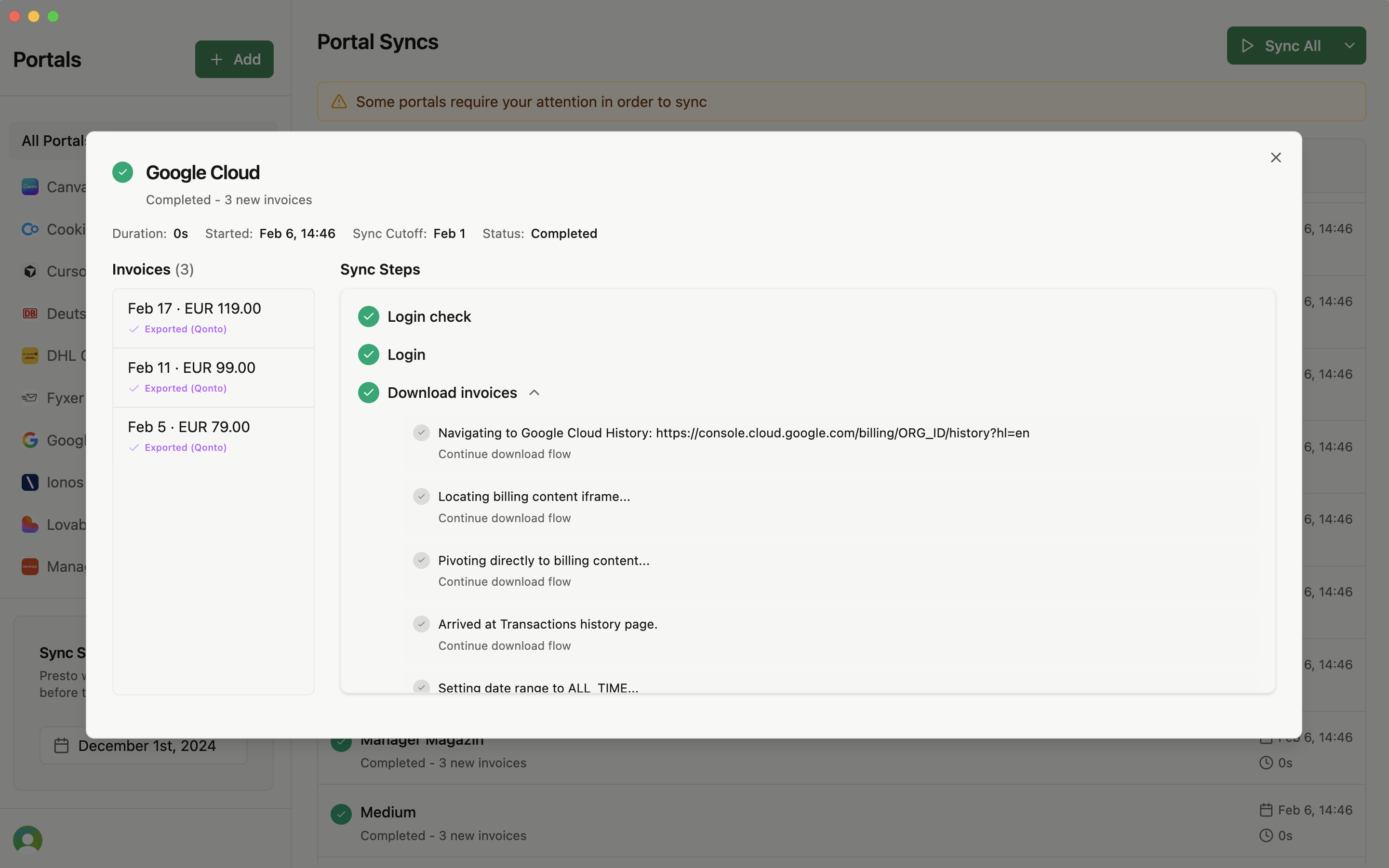 Invoice import screenshot